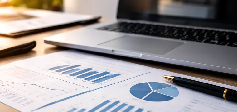 Notebook e relatórios financeiros representando o capital de giro para empresas